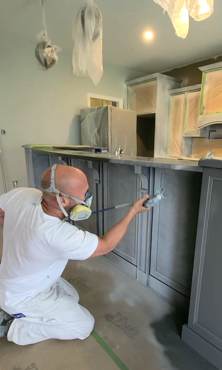 Kitchen cabinets before refinishing treatment